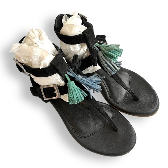 Ugg Lecia Black Suede Leather Tassel Ankle Wrap Gladiator Sandals - Picture 3 of 16